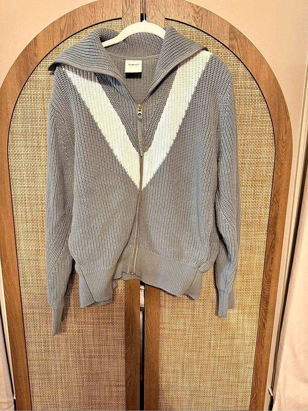 Varley AD ZIP THROUGH KNIT Color Block Cotton Cardigan Medium Like New